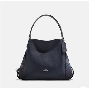 Coach Eddie 31 Medium Shoulder Leather Bag/Purse Navy Blue Patchwork and Silver